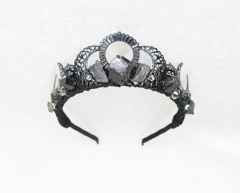 Eclipse Black Crown With Raw Tourmaline and Gray Gemstones - Etsy