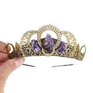 Luna Gold Tiara with Raw Amethyst - by Loschy Designs - MADE TO ORDER, ready to ship in 6-8 days