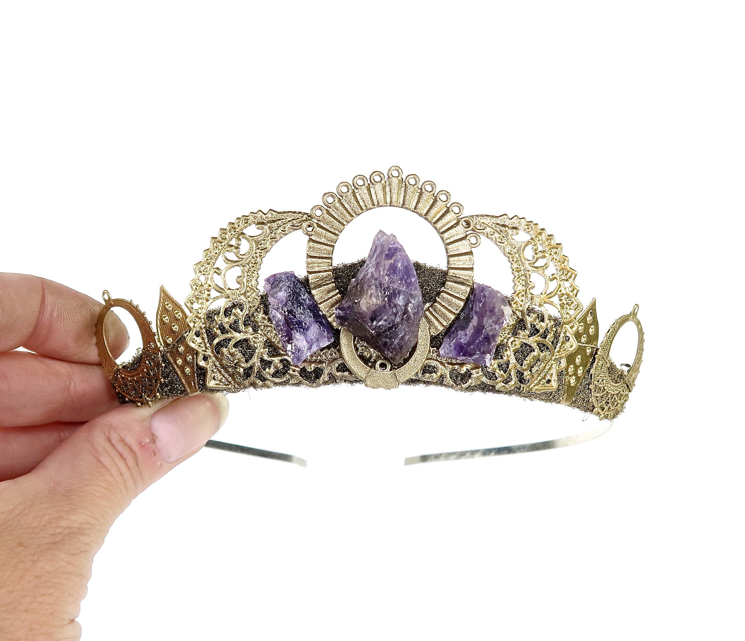 Loschy Designs Raw Quartz Crystal Gold Filigree Crown Headband Tiara Wedding Tiara with a Classic Filigree Design - Cassandra Lynne main image 4