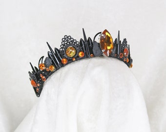 Halloween Celestial Spike Crown - With Raw Tourmaline and Rhinestones - MADE TO ORDER - requires 7 business days to make