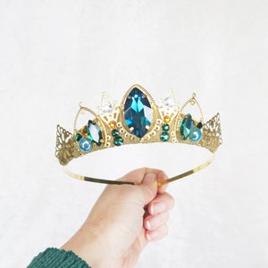 Queen Anna Small Tiara Gold with Turquoise and Green Gemstones by Loschy Designs MADE TO ORDER, ready in 7 days image 3