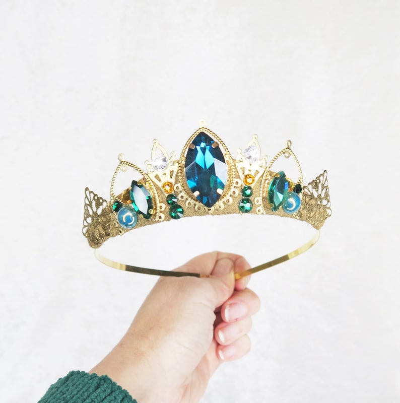 Queen Anna Small Tiara Gold with Turquoise and Green Gemstones by Loschy Designs MADE TO ORDER, ready in 7 days image 3