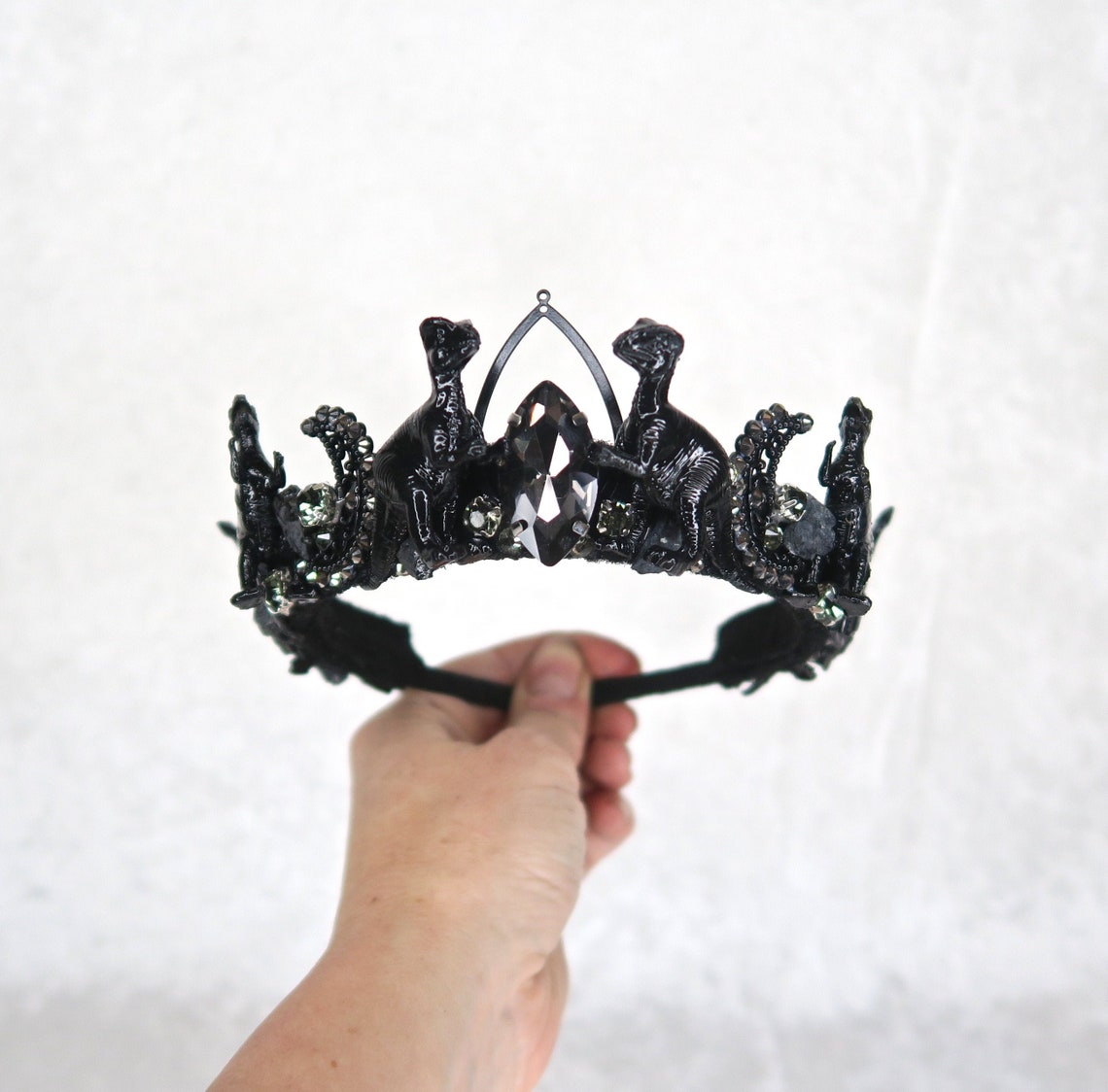 Dinosaur Eleganza Crown Black with Raw Tourmaline and | Etsy