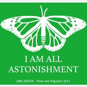 Cita del imán de Jane Austen "Soy todo asombro". Orgullo Prejuicio - Postal magnética de PVC.
