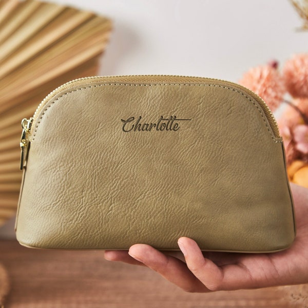 Women Bag Personalized,Monogrammed Makeup Bag,Leather Cosmetic Pouch,Cosmetic Pouch For Mom,Leather Toiletry Bag,Maid Of Honor,Gift For Wife