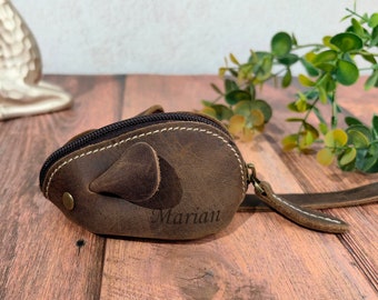 Personalized Leather Coin Purse,Leather Zipper Change Purses,Small Earphone Case,Leather Mouse Pouch Keychain,Key Case,Gift For Father