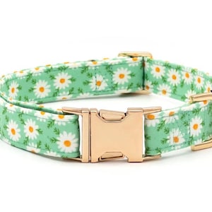Personalized Daisy Meadow Green Dog Collar, Handmade for Small to Large Dogs, Bow Tie, Custom Gift for Pets, Dog Accessories