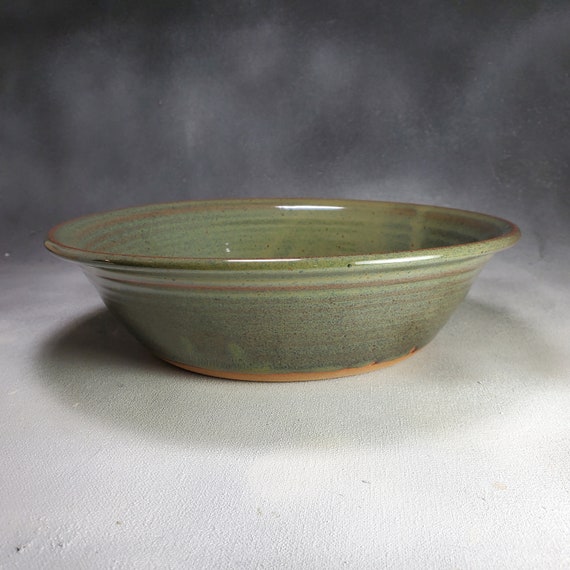 Large Stoneware Pie Dish Creme with Green Stripes