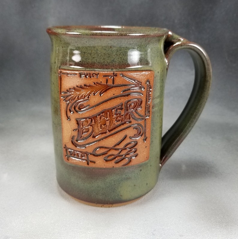 Pint Beer Stein Green Ceramic Beer Stein 20 Ounce Pottery Beer Etsy