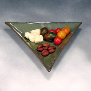 Green 8 Inch Triangle Ceramic Plate or Tray Hand Built Pottery Serving Dish or Tapas Dish Sushi Dish Salad Plate