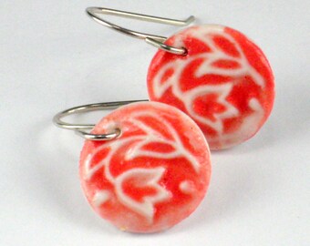 Ceramic Earring Bright Red Porcelain Tulip Earrings With Sterling Silver Earwires