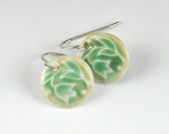 Ceramic Earring Green Porcelain Tulip Earrings With Sterling Silver Earwires