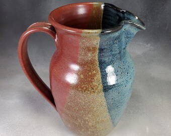 Pottery Pitcher Medium Blue And Rust Red Pitcher Hand Thrown Stoneware Pottery