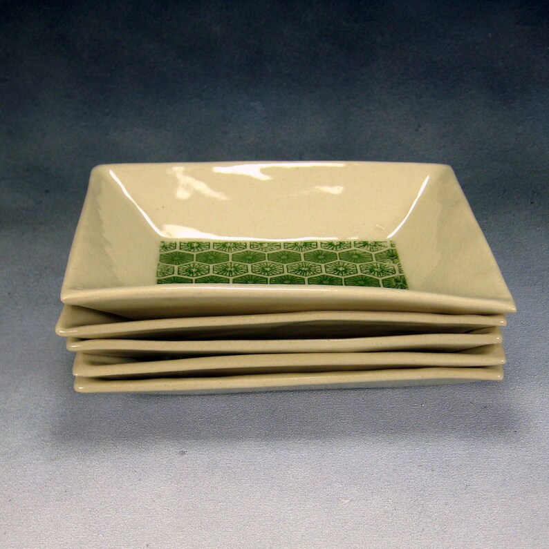 Green and White Small Rectangle Ceramic Plate or Tray Hand Etsy