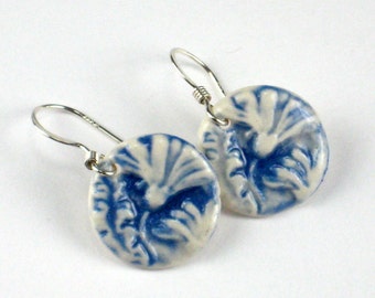 Ceramic Earring Navy Blue Porcelain Daises Earrings With Sterling Silver Earwires
