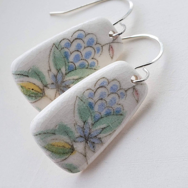 Dangle Earring Broken China Style Earrings Pottery Shard Jewelry Earrings with Hand Forged Sterling Silver Earwires