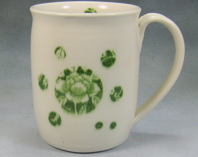 Coffee Mug 12 14 Ounce Green and White Porcelain Coffee Mug Ceramic Mug ...