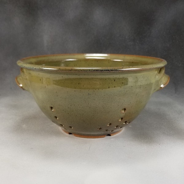 Colander Green Medium Colander or Berry Bowl Hand thrown Stoneware Pottery 2