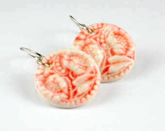 Ceramic Earring Porcelain Earrings Sunflower In Bright Red With Sterling Silver Earwires