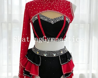Handmade Lyrical Dance Costume Girls Women Green Strechy Mesh Competition Stage Wear