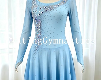 Vestido de Patinação Artística no Gelo para Meninas e Mulheres, Vestido de Competição de Dança, Roupa de Performance, Cristais de Alta Qualidade