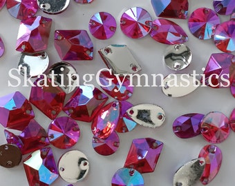 Zum Aufnähen von Harzkristallen in verschiedenen Formen, Edelsteinen, Kristallen mit flacher Rückseite, Löcher zum Nähen und Verschönern, hochwertige runde/birnenförmige Tropfenrose