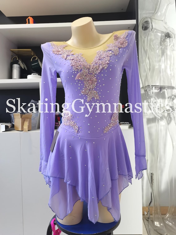 Robe Patinage Artistique Violet - Fait Main - Haute Élasticité - Compétition Et Spectacle - Sur Mesure