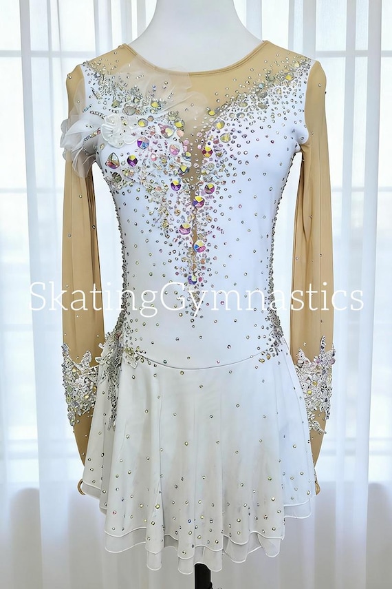 white and gold figure skating dress ️ “Frosted Grace” Figure Skating Dress Junior main image 0