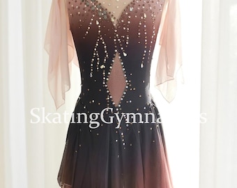 Handmade Ice Skating Dress: Brown Rhinestone Competition Costume
