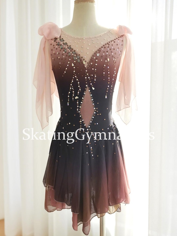 Handmade Ice Skating Dress: Brown Rhinestone Competition Costume Handmade Ice Skating Dress: Brown Rhinestone Competition Costume