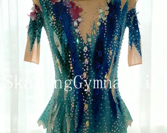 Customizable Rhythmic Gymnastics Leotard: Blue Crystal Competition Costume