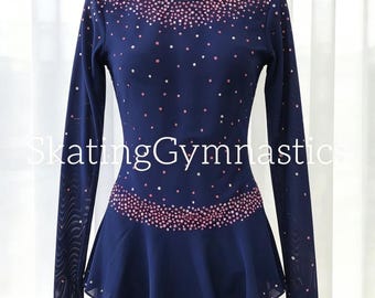 Customizable Figure Skating Dress: Dark Blue Crystal Competition Outfit