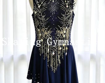 Customizable Figure Skating Dress: Dark Blue Competition Outfit