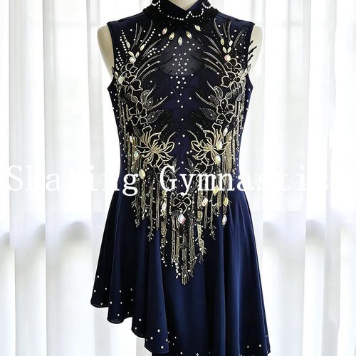 Customizable Figure Skating Dress: Dark Blue Competition Outfit