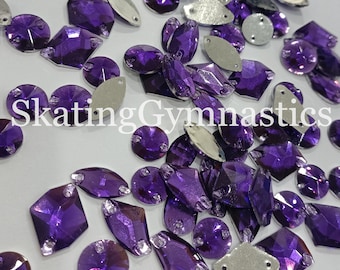 Sew on Montee Crystals Dark Purple Mixed Styles Resin Gemstone Flat Back Crystals Holes-For  Sewing & Embellishing