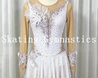 Customizable Figure Skating Dress: White Crystal Competition Outfit