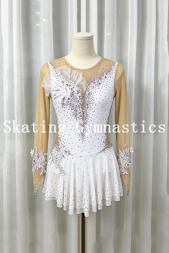 Customizable Figure Skating Dress: White Crystal Competition Outfit