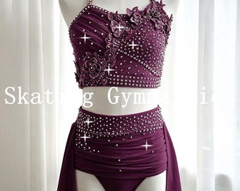 Burgundy Lyrical Dance Costume, Contemporary Competition Dress for Girls and Adult Performers