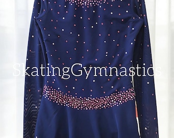 Customizable Figure Skating Dress: Dark Blue Crystal Competition Outfit