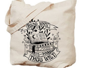 Read What Thou Wilt Witch Tote Bag, Occult Witchcraft Book Print, Magic Reusable Goth Bags, Witchy Gifts for Book Lovers, Aleister Crowley