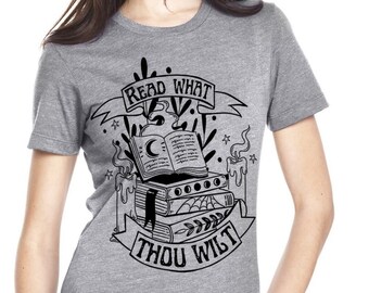 Read What Thou Wilt T Shirt, Occult Clothing, Witch Tees, Aleister Crowley, Witchcraft, Magic, Wicca Gifts, Reading Shirts, Tarot card, Goth