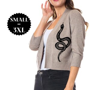 Snake Cardigan Sweater Moon Phase Floral Shirt Gothic Baby Bat Plus Size Witchy Clothing Occult Print Cropped Bolero Sweaters with Snakes image 3