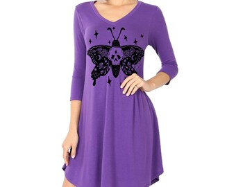 Womens Moth Dress Plus Size Dresses Skulls Shirt Women's Plus Size Cottagecore Boho Goth Clothing Dark Academia Apparel print long sleeve