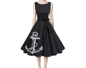 Nautical Anchor Dress Plus Size Clothing Retro Pin up Sailor dresses 1950's apparel Screen Print Vintage fifties Rockabilly clothing 3XL