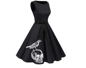 Vintage inspired dress | Gothic prints | Dress with skulls | Rockabilly Dresses | gothic wedding bridesmaid | Plus size dress | bridesmaids