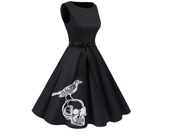 Vestido de inspiración vintage / Estampados góticos / Vestido con calaveras / Vestidos Rockabilly / dama de honor de boda gótica / Vestido tallas grandes / damas de honor