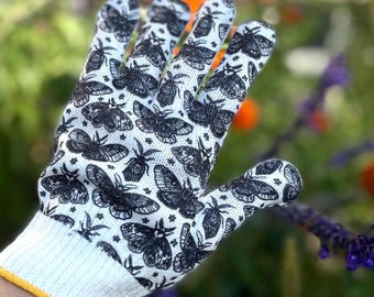 Moth Print Gardening Gloves - Women's Goth Garden Work Gloves