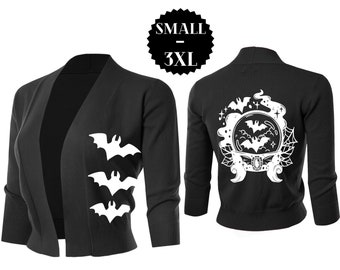 Crystal Ball Bat Cropped Cardigan Bolero Sweater Women's Goth Shirts Plus Size Fall Clothing Screen Print Bats Fall Sleeve Retro Dress Shrug