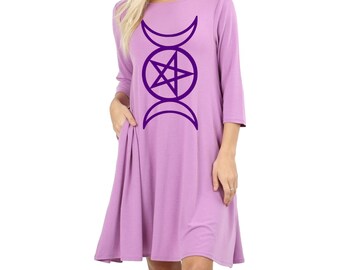 Triple Moon Goddess Dress Plus Size Occult Pastel Goth Clothing Witchcraft Dark Cottage Core Dresses Moonphase shirt Women's Casual Dresses