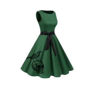 Vintage inspiriertes Kleid Gothik Drucke Kleid mit Totenköpfen Rockabilly Kleider Gothic Hochzeit Brautjungfer Kleid in Übergröße Brautjungfern Bild 5